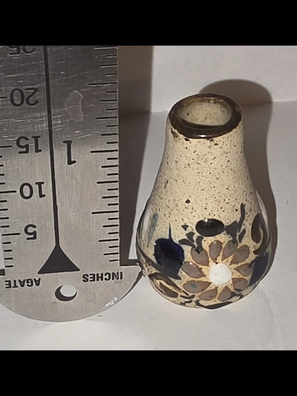 Cream Ceramic Floral Accent Vase with Navy & Brown Motif